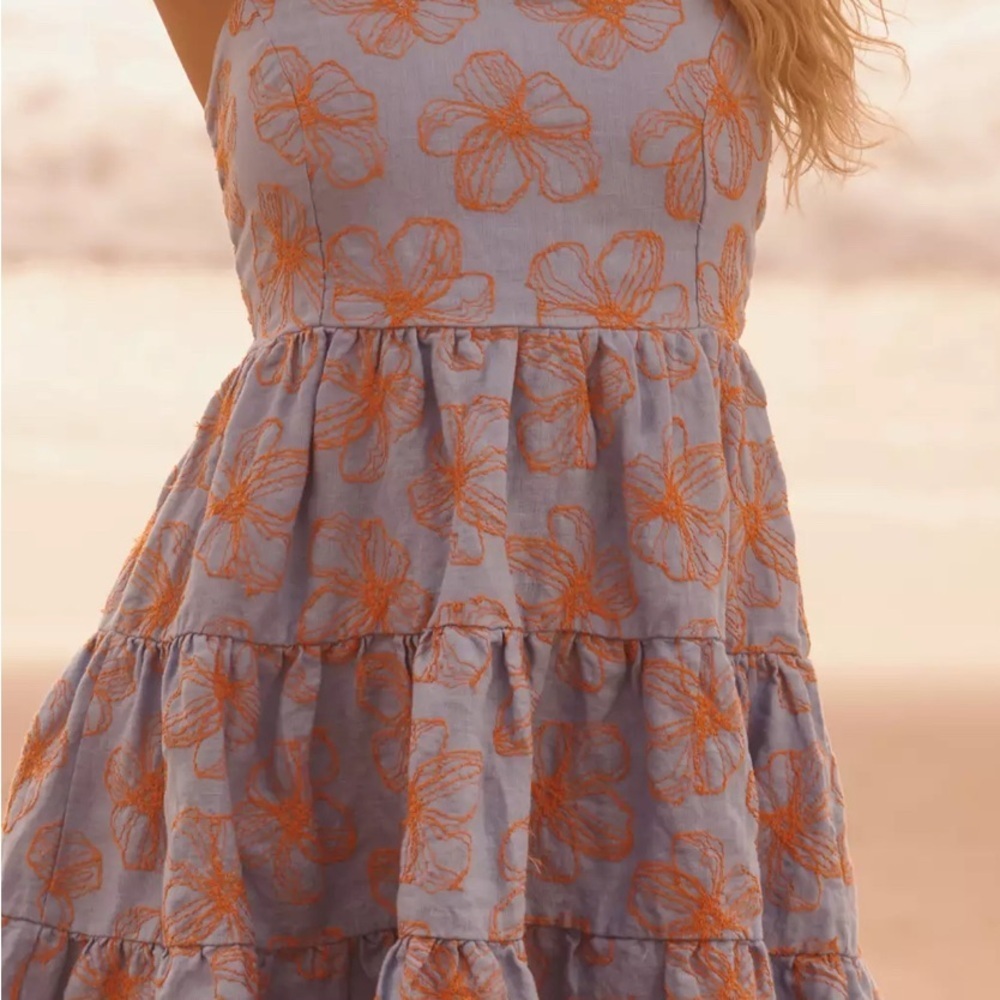 Floral Emily Mini Dress Blue Orange Cottagecore Coastal Boho Country Concert L